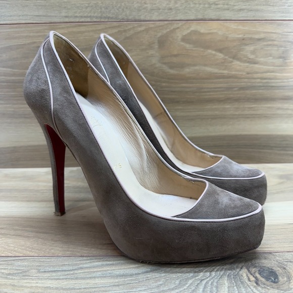 Christian Louboutin JS Suede Pumps 40.5 US 10.5 Light Brown Nude Platform - Picture 2 of 14
